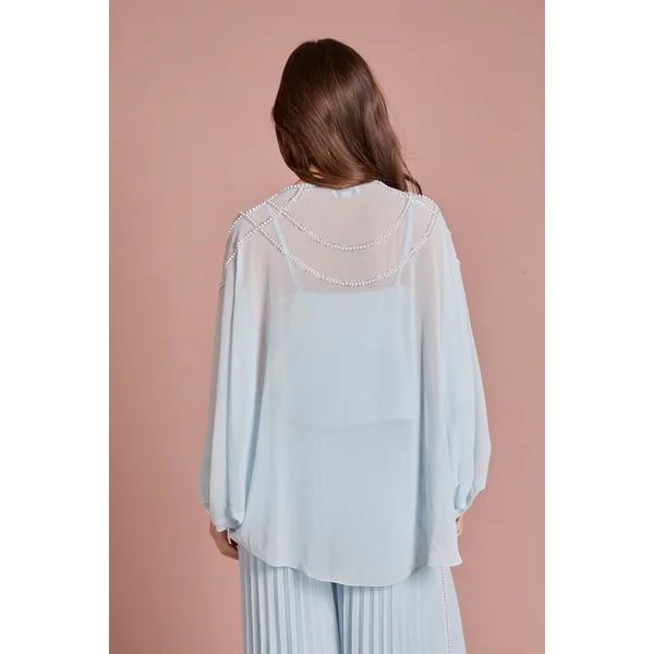 Ensemble Coordonné Blouse En Mousseline À Manches Cape Avec Détails De Perles