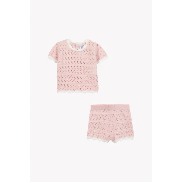 Ensemble court rose pâle tricot ajouré babygirl Tartine et Chocolat E26 - Soins Bébé Naturels & Produits Maman Après Naissance