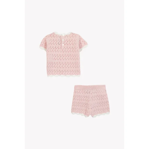 Ensemble court rose pâle tricot ajouré babygirl Tartine et Chocolat E26 - Soins Bébé Naturels & Produits Maman Après Naissance