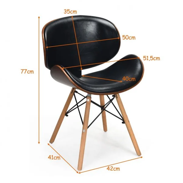 Ensemble de 2 Chaises de Salle à Manger Incurvées en Bois Cuir Pu Éponge Plastique 515x41x77cm Noir et Noyer