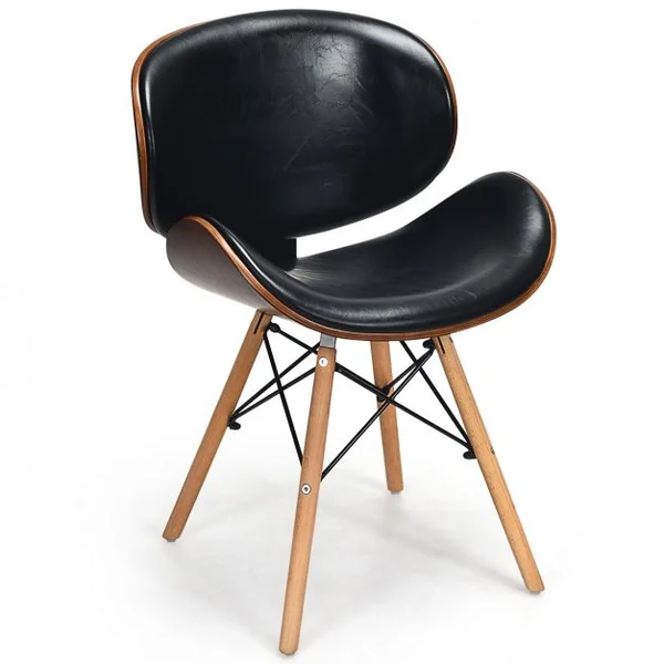 Ensemble de 2 Chaises de Salle à Manger Incurvées en Bois Cuir Pu Éponge Plastique 515x41x77cm Noir et Noyer