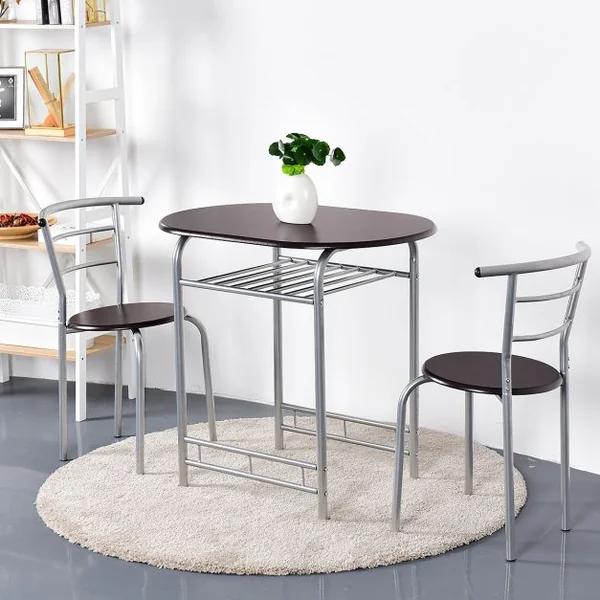 Ensemble de Salle à Manger 3 Pièces avec Table et 2 Chaises en Mdf et Fer Table 80x53x74cm Chaise 35x35x74cm Café
