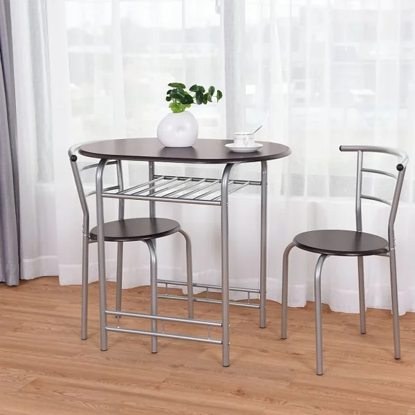 Ensemble de Salle à Manger 3 Pièces avec Table et 2 Chaises en Mdf et Fer Table 80x53x74cm Chaise 35x35x74cm Café