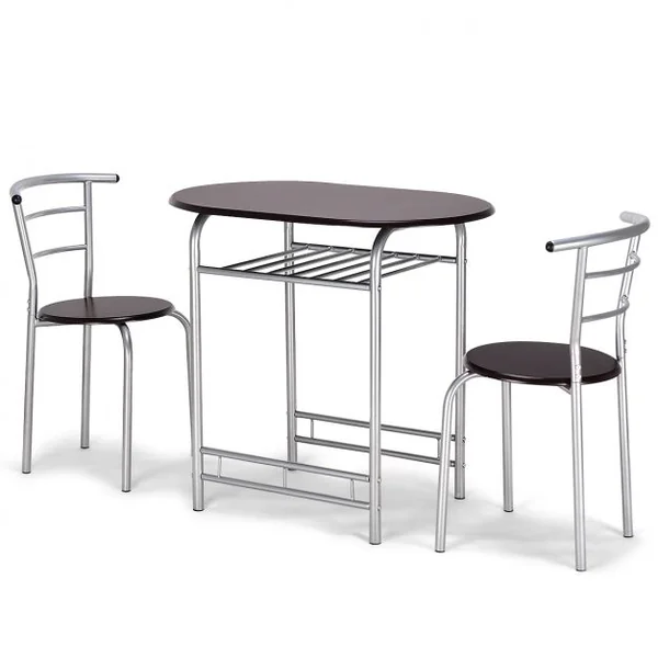 Ensemble de Salle à Manger 3 Pièces avec Table et 2 Chaises en Mdf et Fer Table 80x53x74cm Chaise 35x35x74cm Café