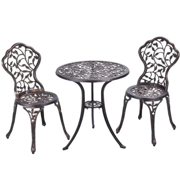 Ensemble de Salon de Jardin 1 Table et 2 Chaises d’Extérieur en Aluminium Design Vintage Résistant aux Intempéries
