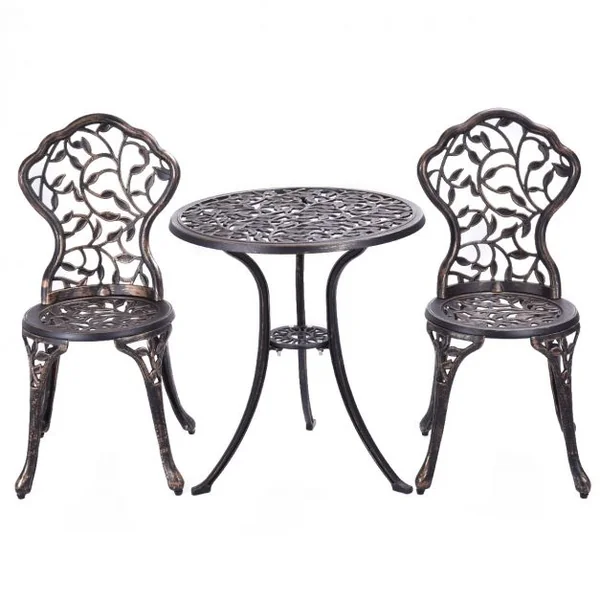 Ensemble de Salon de Jardin 1 Table et 2 Chaises d’Extérieur en Aluminium Design Vintage Résistant aux Intempéries