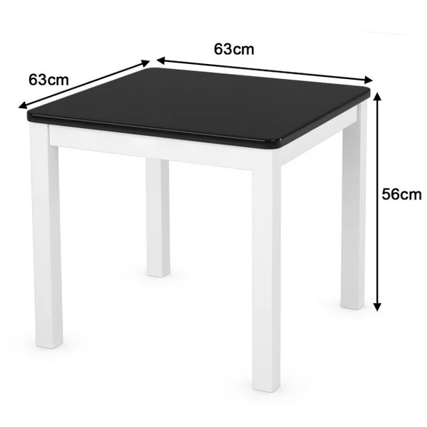 Ensemble de Table Carrée et 4 Chaises pour Enfants en Bois de Pin Capacité 100 kg, 63 x 63 x 56cm, Blanc et Noir