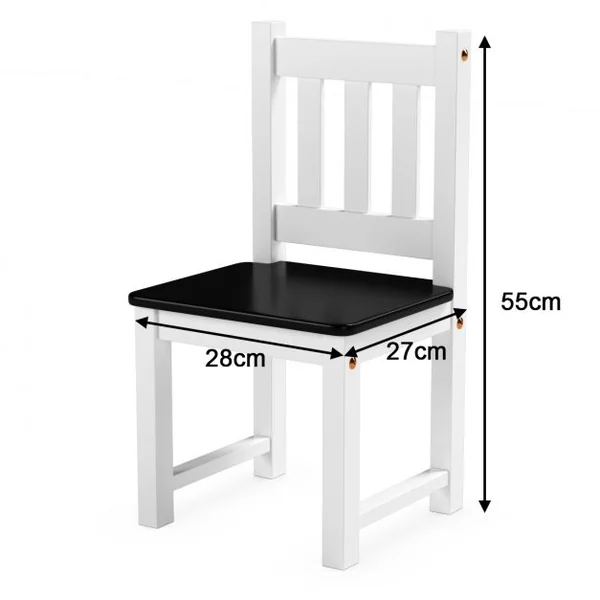 Ensemble de Table Carrée et 4 Chaises pour Enfants en Bois de Pin Capacité 100 kg, 63 x 63 x 56cm, Blanc et Noir