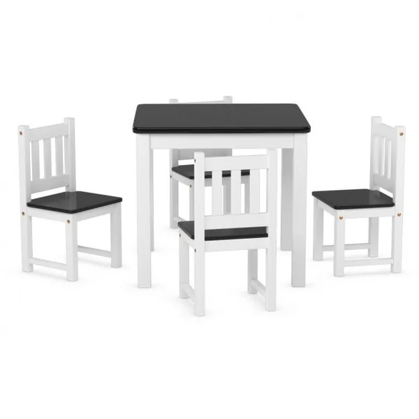 Ensemble de Table Carrée et 4 Chaises pour Enfants en Bois de Pin Capacité 100 kg, 63 x 63 x 56cm, Blanc et Noir
