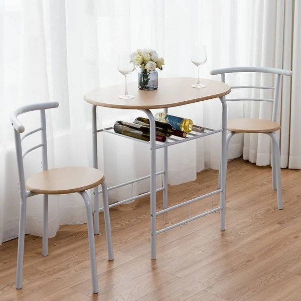 Ensemble de table et 2 chaises de cuisine, Salle à manger, en MDF, Table 80x53x74 cm, chaises 35x35x74 cm, Blanc Naturel