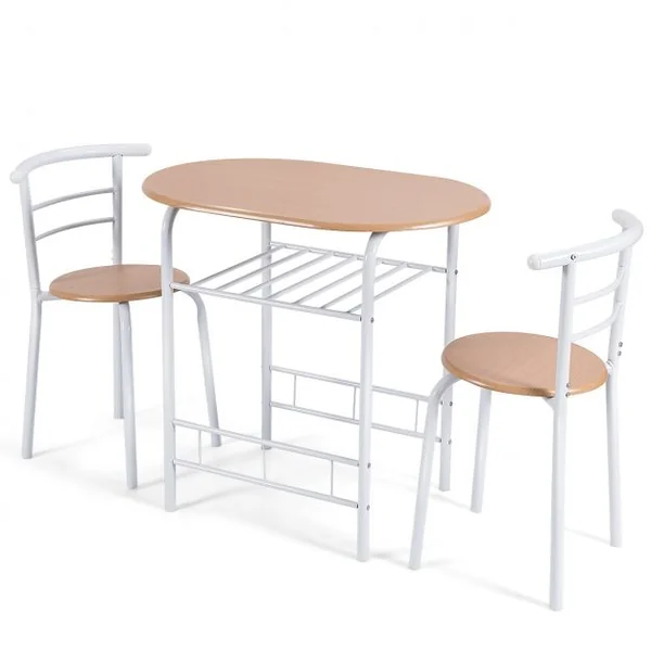 Ensemble de table et 2 chaises de cuisine, Salle à manger, en MDF, Table 80x53x74 cm, chaises 35x35x74 cm, Blanc Naturel