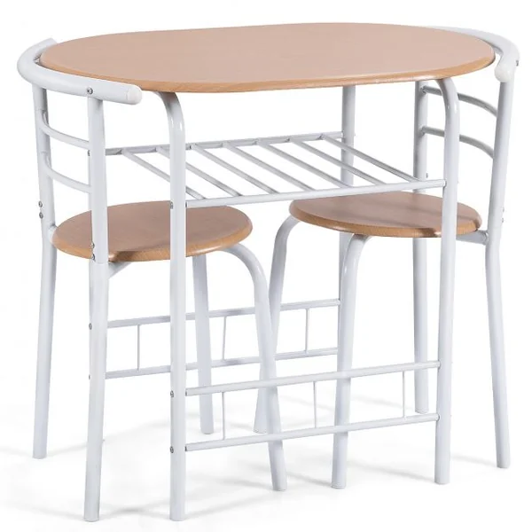 Ensemble de table et 2 chaises de cuisine, Salle à manger, en MDF, Table 80x53x74 cm, chaises 35x35x74 cm, Blanc Naturel