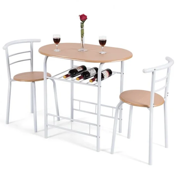 Ensemble de table et 2 chaises de cuisine, Salle à manger, en MDF, Table 80x53x74 cm, chaises 35x35x74 cm, Blanc Naturel