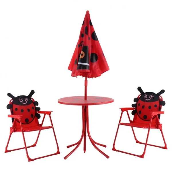 Ensemble de table et 2 chaises pliantes pour enfant avec parasol ajustable Pour extérieur, Motif coccinelle, Rouge