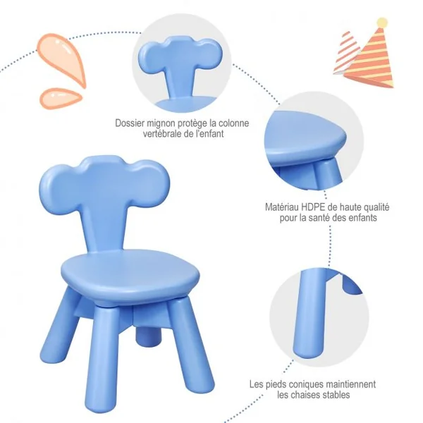 Ensemble de Table et 2 Chaises pour Enfant Capacité 50 Kg en Plastique Table 62x52x46cm Chaise 32,5x30x46cm Bleu