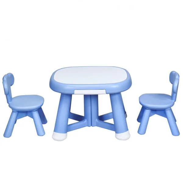 Ensemble de Table et 2 Chaises pour Enfant Capacité 50 Kg en Plastique Table 62x52x46cm Chaise 32,5x30x46cm Bleu
