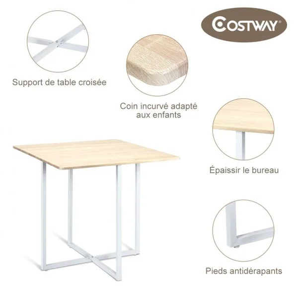 Ensemble de Table et 4 Tabourets de Cuisine ou Bar de Style Contemporain et Industriel en MDF et Fer Beige + Blanc