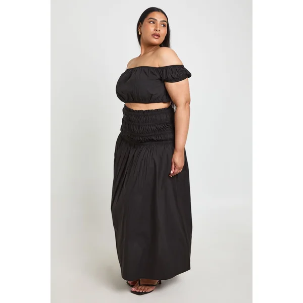 Ensemble Grande Taille Haut Bardot Et Jupe En Popeline De Coton