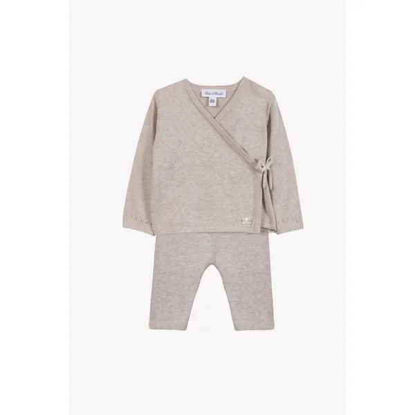 Ensemble long beige chiné cache cœur unisexe Tartine et Chocolat E26 - Soins Bébé Naturels & Produits Maman Après Naissance