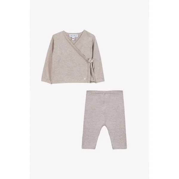 Ensemble long beige chiné cache cœur unisexe Tartine et Chocolat E26 - Soins Bébé Naturels & Produits Maman Après Naissance