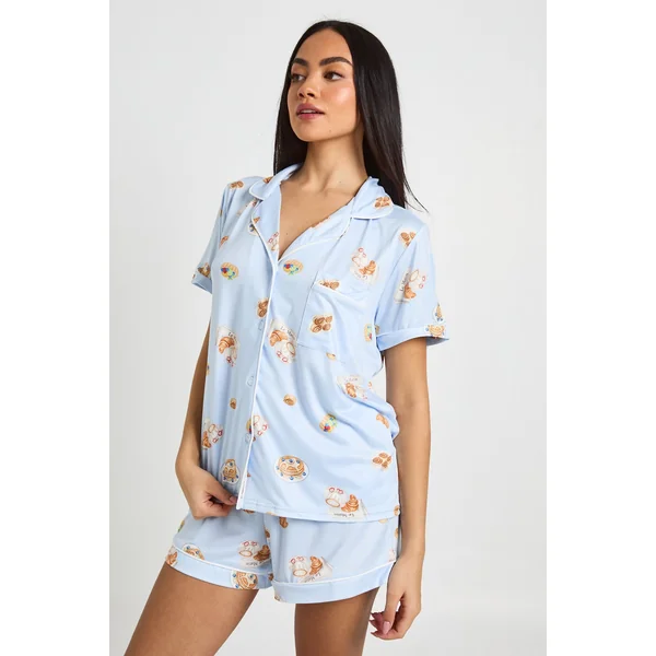 Ensemble Pyjama Chemise À Manches Courtes Et Short Imprimé Petit-déjeuner