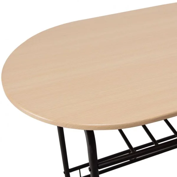 Ensemble Table de Salle à Manger Cuisine 1 Table et 2 Chaises en MDF Cadre en Tubes Acier 1 étagère porte-bouteilles Noir /Naturel