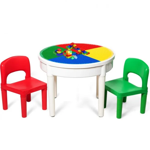 Ensemble Table et 2 Chaises 3 en 1 pour Enfants +3 Ans Table Multi-usage D’activités avec 300 Blocs de Constructions