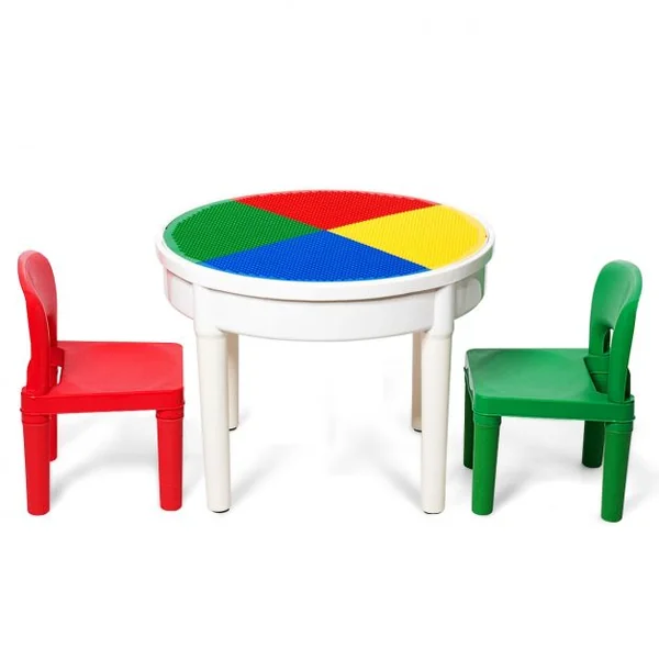 Ensemble Table et 2 Chaises 3 en 1 pour Enfants +3 Ans Table Multi-usage D’activités avec 300 Blocs de Constructions