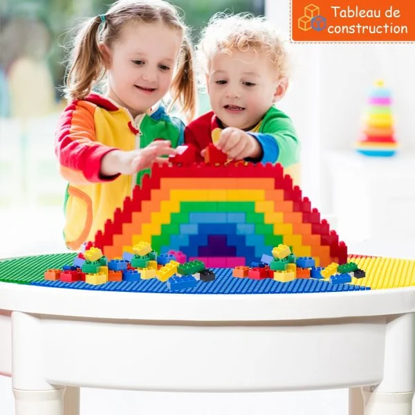Ensemble Table et 2 Chaises 3 en 1 pour Enfants +3 Ans Table Multi-usage D’activités avec 300 Blocs de Constructions