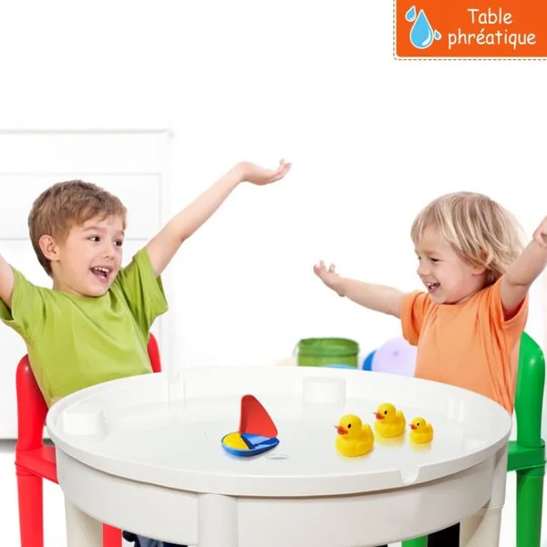 Ensemble Table et 2 Chaises 3 en 1 pour Enfants +3 Ans Table Multi-usage D’activités avec 300 Blocs de Constructions