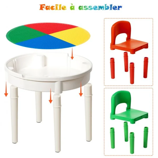 Ensemble Table et 2 Chaises 3 en 1 pour Enfants +3 Ans Table Multi-usage D’activités avec 300 Blocs de Constructions