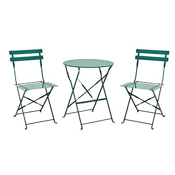 Ensemble table et 2 chaises CAMARGUE acier olive 60x71cm
