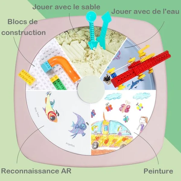 Ensemble Table et 2 Chaises Multi-usage 5 en 1 pour Enfant de 3-8 Ans Technologie Ar Blocs de Construction en Pp Vert