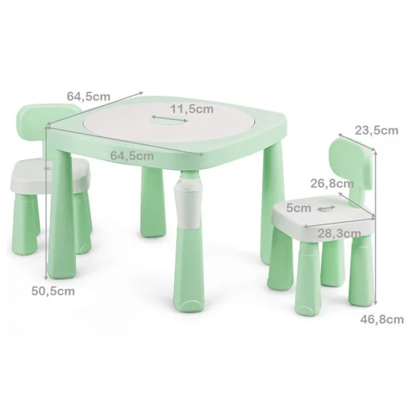 Ensemble Table et 2 Chaises Multi-usage 5 en 1 pour Enfant de 3-8 Ans Technologie Ar Blocs de Construction en Pp Vert