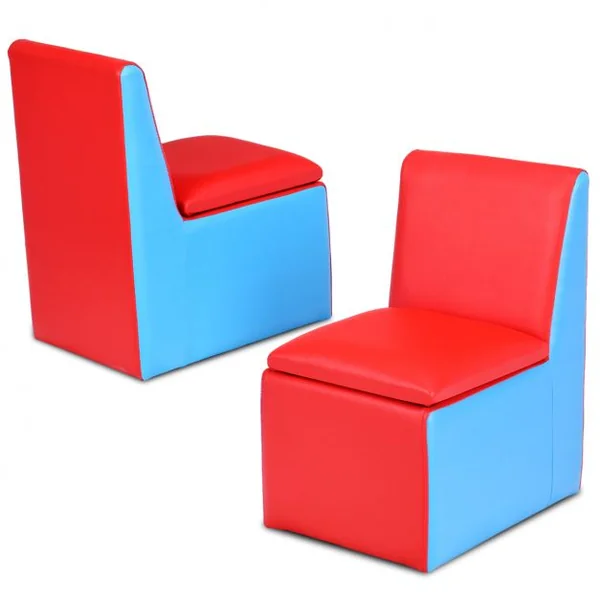 Ensemble table et 2 chaises pour enfant en bois léger, mousse PVC Chaise et Table Transformable, Capacité 50kg, Bleu&rouge