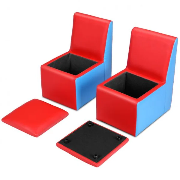 Ensemble table et 2 chaises pour enfant en bois léger, mousse PVC Chaise et Table Transformable, Capacité 50kg, Bleu&rouge