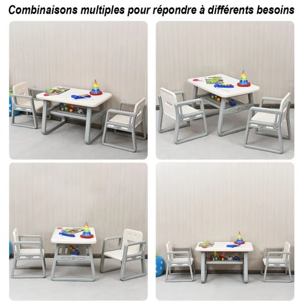 Ensemble Table et 2 Chaises pour Enfants de 1 à 3 Ans en Hdpe Table 795x495x50cm Chaise 40x39x53cm Beige et Gris