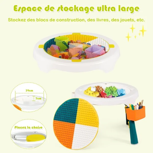Ensemble Table et 2 Tabourets pour Enfants Multi-Usage Capacité 100 kg en ABS Table 51x30-43cm Tabouret 25x22cm Vert