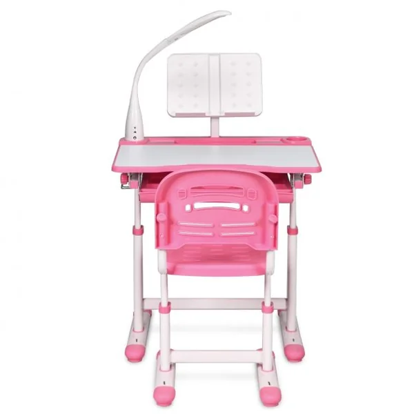 Ensemble Table et Chaise avec Lampe pour Enfant Hauteur Réglable Plateau Inclinable Capacité chaise 80kg, Bleu/Gris/Rose