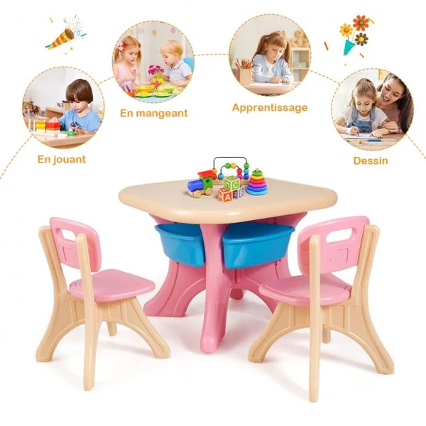 Ensemble Table et Chaises pour Enfants 1 Table et 2 Chaises pour Enfants de 2 à 6 Ans Capacité 80 Kg en Pe Ecologique