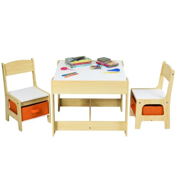 Ensemble Table Transformable en Tableau et 2 Chaises en Bois pour Enfants