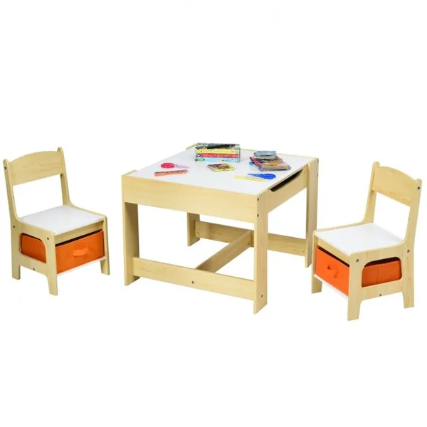 Ensemble Table Transformable en Tableau et 2 Chaises en Bois pour Enfants