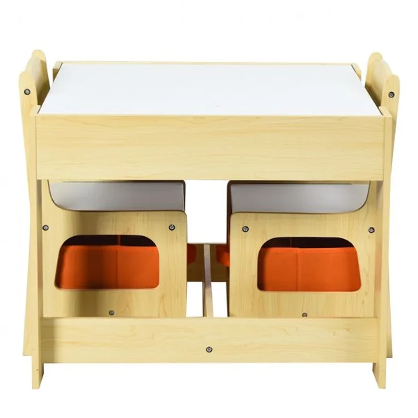 Ensemble Table Transformable en Tableau et 2 Chaises en Bois pour Enfants