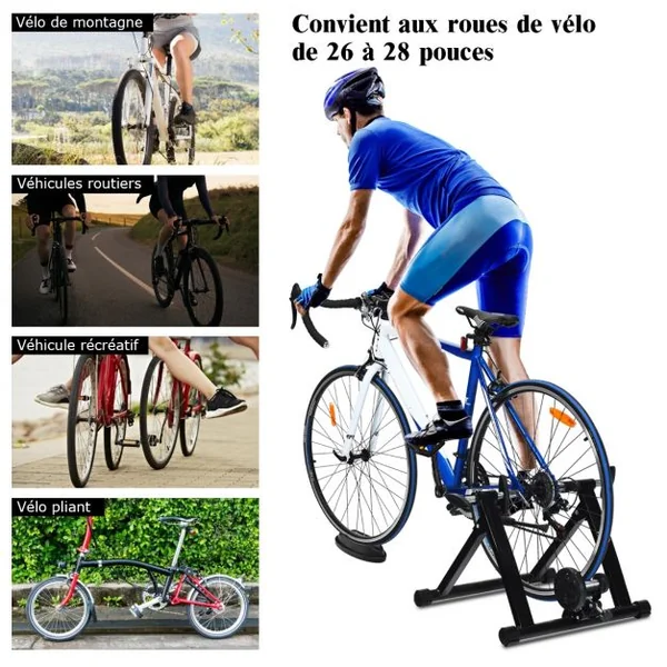 Entraîneur de Vélo avec fil pour Roue 26-28’’ en Acier avec 8 Niveaux de Résistance Charger Max 100KG