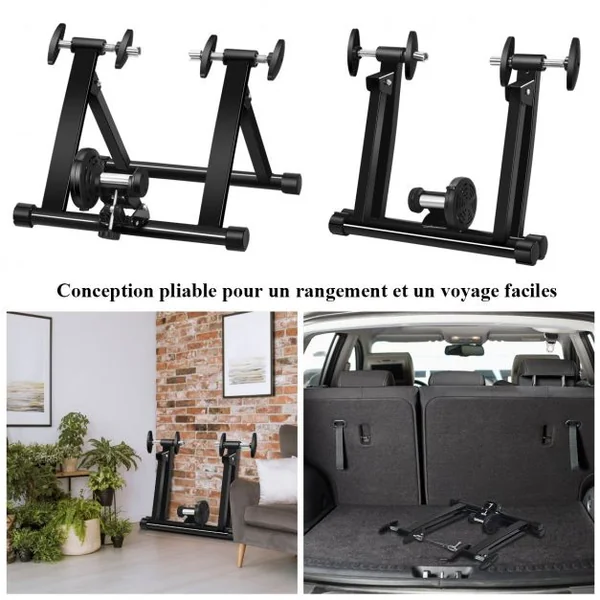 Entraîneur de Vélo avec fil pour Roue 26-28’’ en Acier avec 8 Niveaux de Résistance Charger Max 100KG