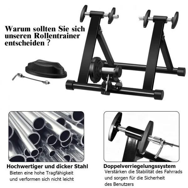 Entraîneur de Vélo avec fil pour Roue 26-28’’ en Acier avec 8 Niveaux de Résistance Charger Max 100KG