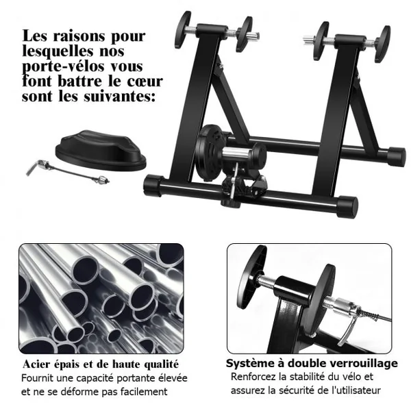 Entraîneur de Vélo pour Roue 26-28’’ en Acier Charger Max 100KG en Aicer de Haute Qualité à l'Intérieur Noir