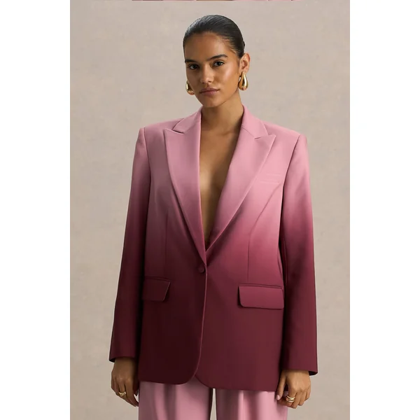 Enya | Blazer satiné ombré cerise à décolleté plongeant