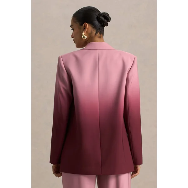 Enya | Blazer satiné ombré cerise à décolleté plongeant