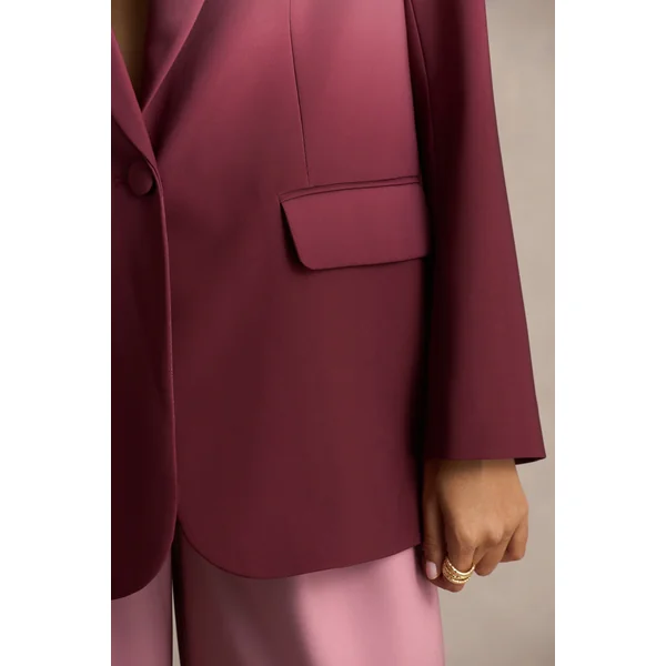 Enya | Blazer satiné ombré cerise à décolleté plongeant
